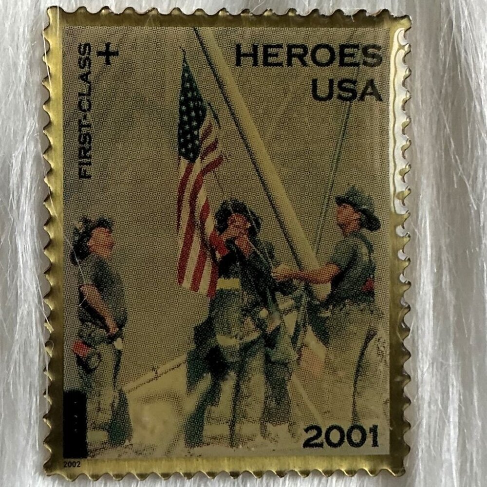 Vintage USPS Heroes USA 2001 9/11 Firefighters Stamp Lapel Pin Brooch